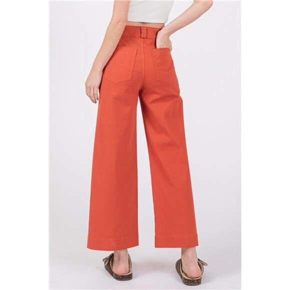 NWT SAGE + FIG Wide Leg Cropped Pants in Cinnamon, Front Pockets, Stretchy, Fall - Picture 2 of 5